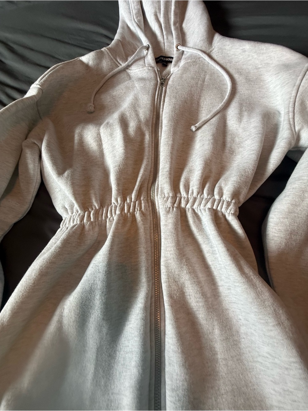 Fashion Nova Light Gray Cropped Waist Zip Hoodie